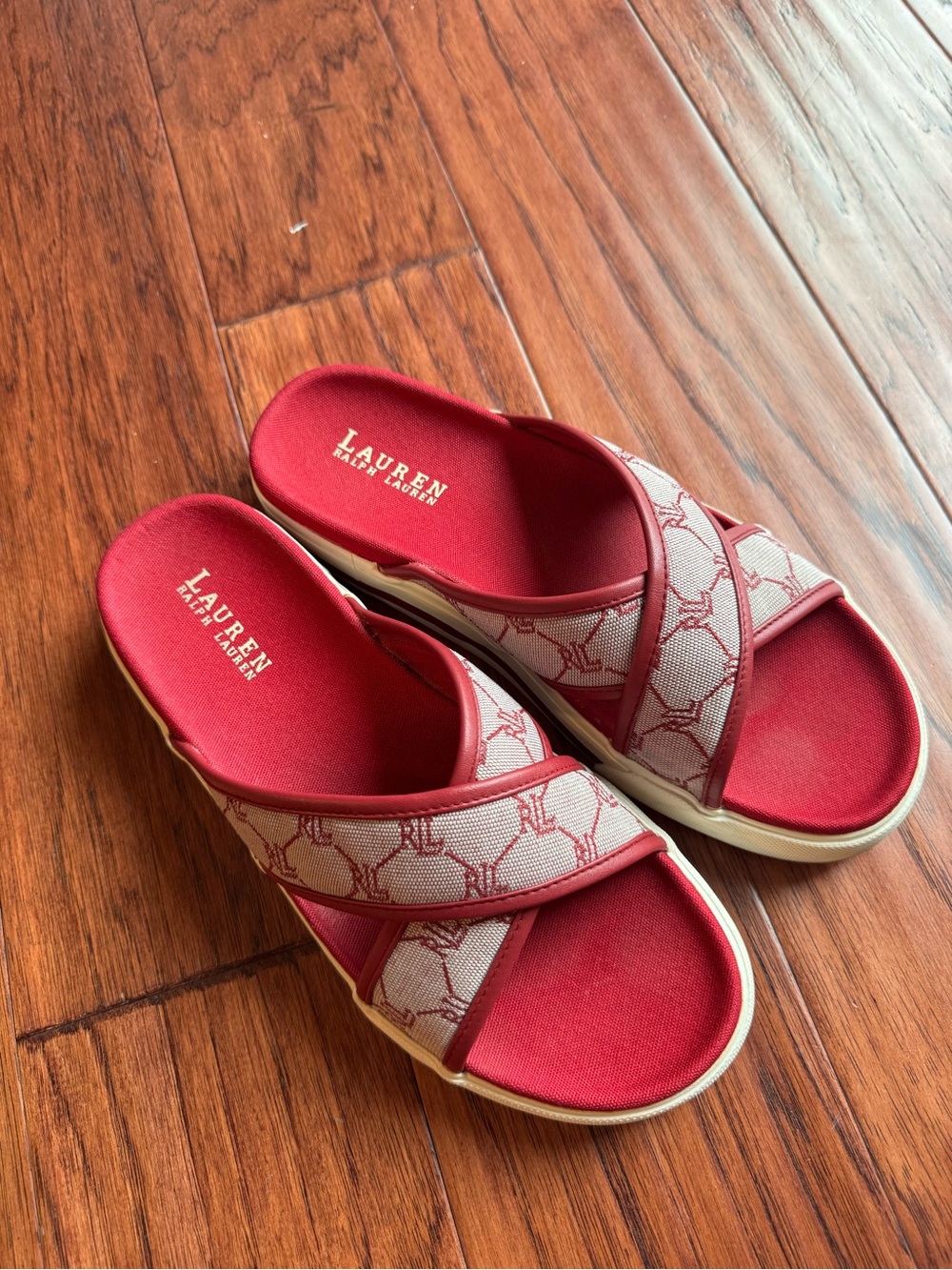 Lauren Ralph Lauren Retro Women’s Platform Red Signature Monogram Slide Sandals